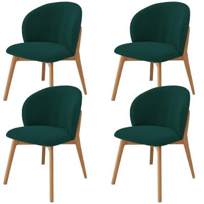 Kit 04 Cadeiras De Jantar E Estar Living Estofada Mia L02 Bouclê Verde - Lyam Decor