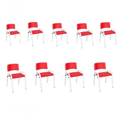 Kit 9 Cadeiras Infantil Iso, Escola, Base Branco- Vermelho