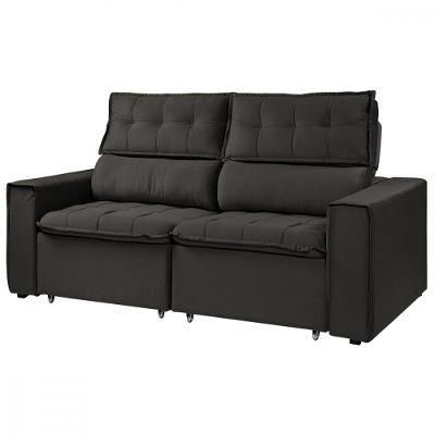 Sofá Para Sala Reclinavel Estofado Cancún 200cm Veludo Cacau Marrom Escuro