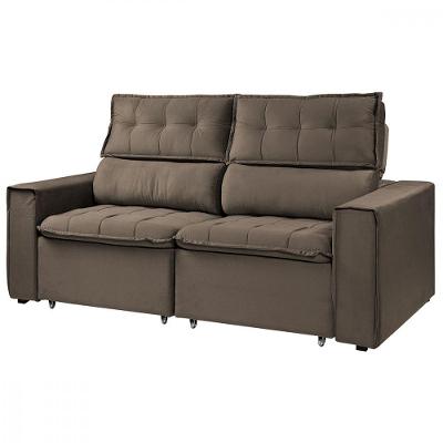 Sofá Para Sala Reclinavel Estofado Cancún 200cm Suede Marrom
