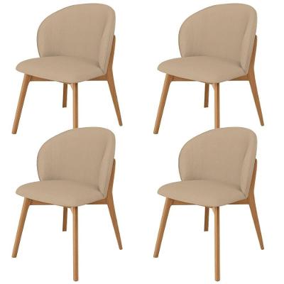 Kit 04 Cadeiras De Jantar E Estar Living Estofada Mia L02 Linho Bege Escuro - Lyam Decor