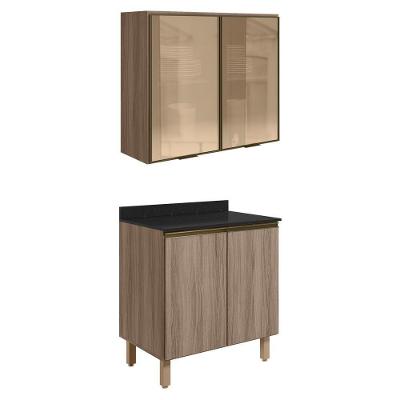Armario Aereo Vidro Balcao 2p 80cm Mdf Kali Nicioli Carvalho Toq