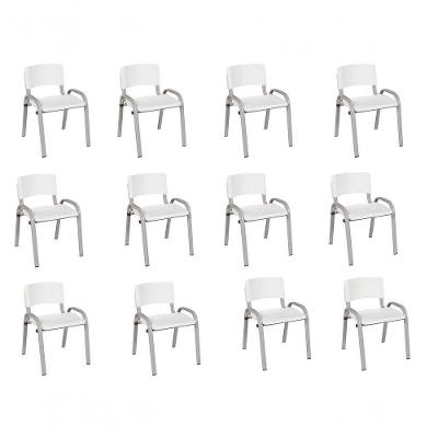 Kit 12 Cadeiras Infantil Iso, Escola, Base Cinza- Branco