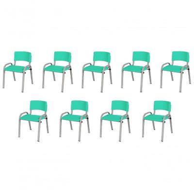 Kit 9 Cadeiras Infantil Iso, Escola, Base Cinza- Verde água