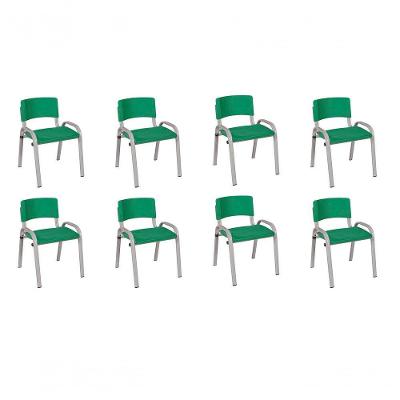 Kit 8 Cadeiras Infantil Iso, Escola, Base Cinza- Verde Escuro