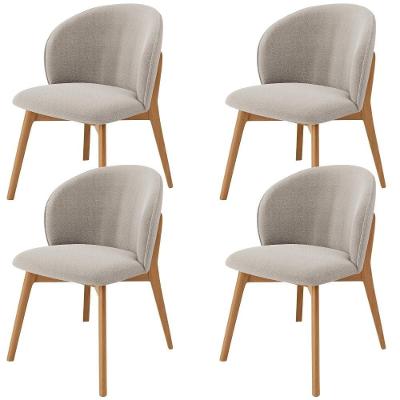 Kit 04 Cadeiras De Jantar E Estar Living Estofada Mia L02 Bouclê Creme - Lyam Decor