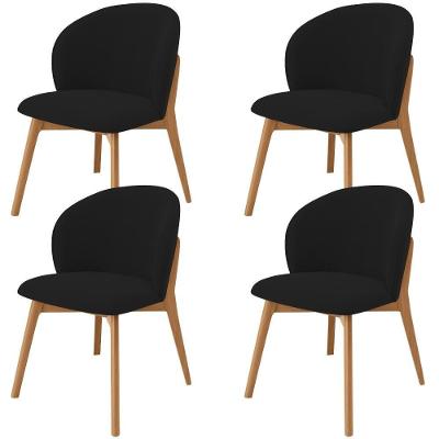 Kit 04 Cadeiras De Jantar E Estar Living Estofada Mia L02 Suede Preto - Lyam Decor