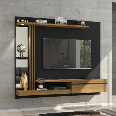 Painel Para Tv Até 55 Polegadas Com Led Espelhos Vidro E 1 Porta Multimóveis Cr45284 Preto Fosco/cinamomo