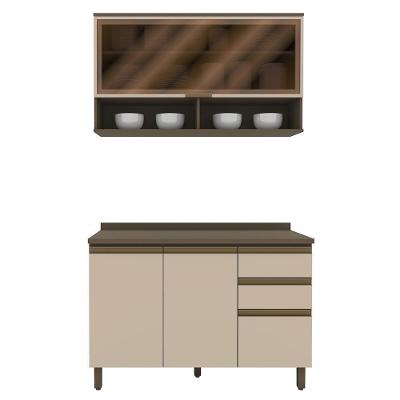 Cozinha Modulada Connect 2 Peças Com Aéreo Basculante E Balcão 120cm Duna/cristal - Móveis Henn Duna/cristal