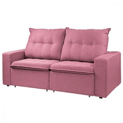 Sofá Para Sala Reclinavel Estofado Berlim 200cm Veludo Rosa Rosa