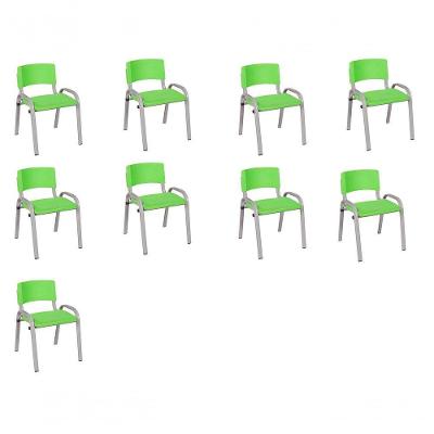Kit 9 Cadeiras Infantil Iso, Escola, Base Cinza- Verde Claro