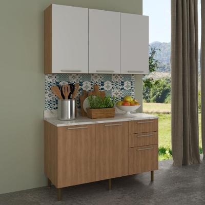 Cozinha Compacta Com Armário E Balcão Com Tampo 120cm Multimóveis Cr20447 Freijó/branco/mármore Branco