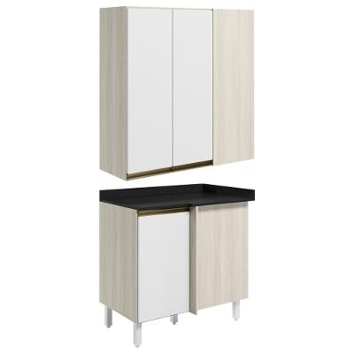 Armario Aereo E Balcao Canto Reto Mdf Kali Nicioli Bianco Toq Branco Uv