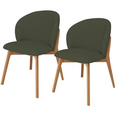 Kit 02 Cadeiras De Jantar E Estar Living Estofada Mia L02 Linho Verde Musgo - Lyam Decor