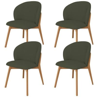 Kit 04 Cadeiras De Jantar E Estar Living Estofada Mia L02 Linho Verde Musgo - Lyam Decor