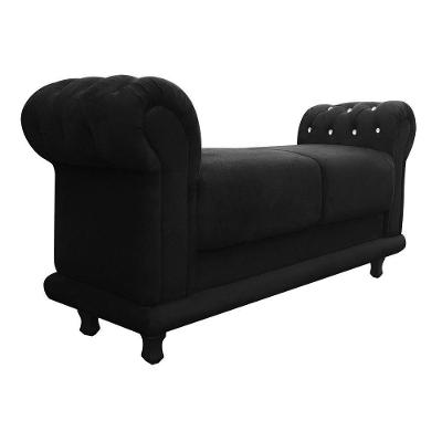 Recamier Barcelona Namoradeira Calçadeira 1,20 Cm Suede Preto Com Strass D'rossi