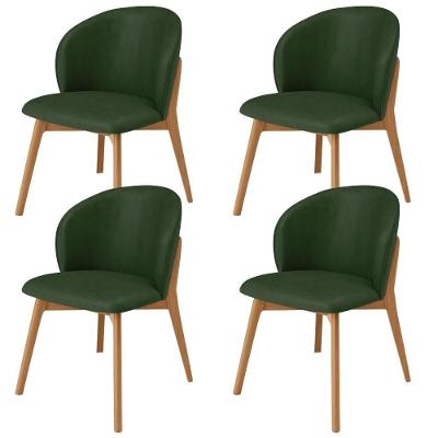 Kit 04 Cadeiras De Jantar E Estar Living Estofada Mia L02 Couríssimo Verde Musgo - Lyam Decor