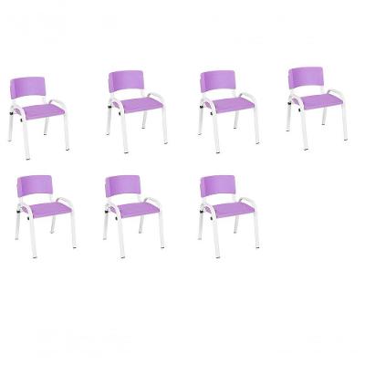 Kit 7 Cadeiras Infantil Iso, Escola, Base Branco- Lilas