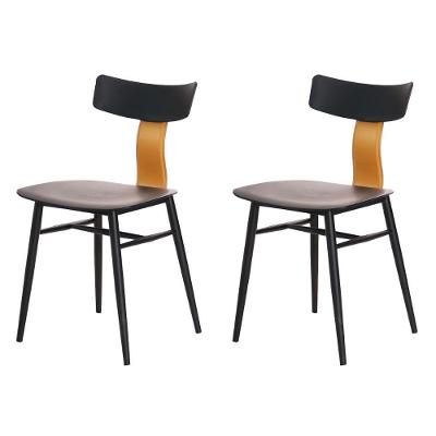 Kit 2 Cadeiras Analu Rivatti 42cm (largura) Assento E Encosto Pp Preto Detalhe Em Pu Marrom Base Aço