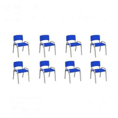 Kit 8 Cadeiras Infantil Iso, Escola, Base Cinza- Azul