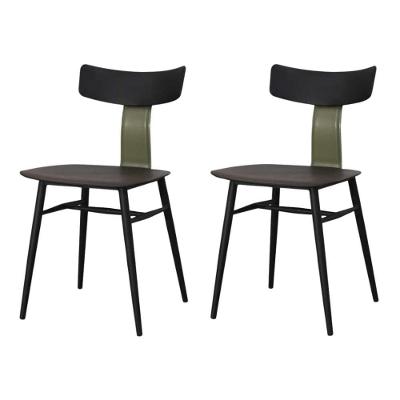 Kit 2 Cadeiras Analu Rivatti 42 Cm (largura) Assento E Encosto Pp Preto Detalhe Em Pu Verde Base Aço