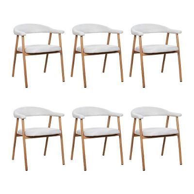 Kit 6 Cadeiras De Jantar Luana Estrutura Aço Carbono Laminado Natural Com Estofado Linho Cru