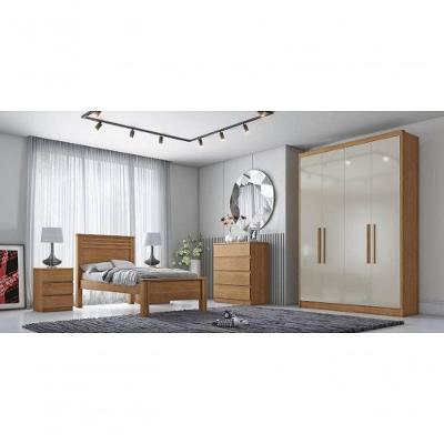Guarda Roupa Solteiro 4 Portas 3 Gavetas - Moderni -cumaru-fendi - Móveis Novo Horizonte