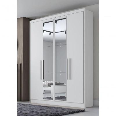 Guarda Roupa Solteiro Com Espelho 4 Portas 3 Gavetas - Moderni -branco - Móveis Novo Horizonte