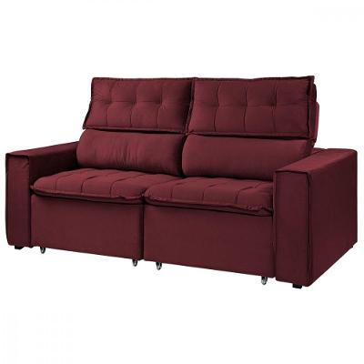 Sofá Para Sala Reclinavel Estofado Cancún 200cm Veludo Vinho Vinho