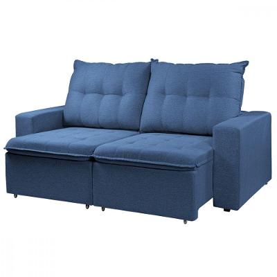 Sofá Para Sala Reclinavel Estofado Berlim 200cm Veludo Azul