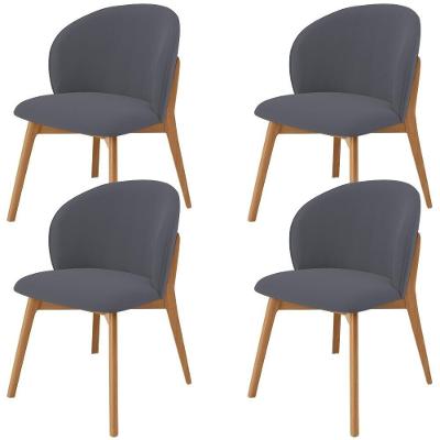Kit 04 Cadeiras De Jantar E Estar Living Estofada Mia L02 Suede Cinza - Lyam Decor