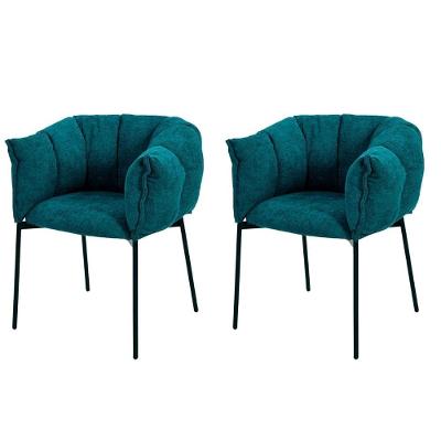 Kit 2 Cadeiras Joy Rivatti 63 Cm (largura) Estofado Em Tecido Azul Entardecer E Base Em Aço Preto