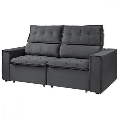 Sofá Retratil Reclinavel Estofado Cancún 200cm Veludo Chumbo Chumbo
