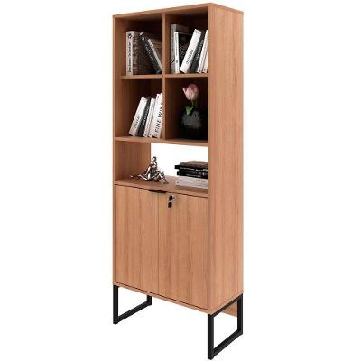 Estante Armário Alta Livreiro Multiuso Office 2 Portas Amêndoa/preto