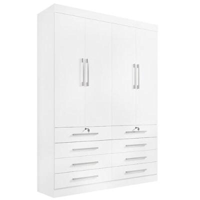 Guarda Roupa Solteiro 4 Portas 6 Gavetas - Mônaco-branco - Móveis D'doro