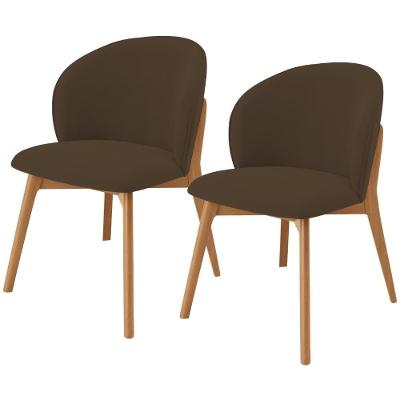 Kit 02 Cadeiras De Jantar E Estar Living Estofada Mia L02 Suede Marrom - Lyam Decor