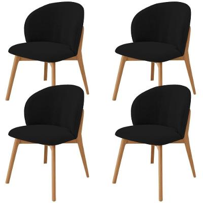 Kit 04 Cadeiras De Jantar E Estar Living Estofada Mia L02 Bouclê Preto - Lyam Decor