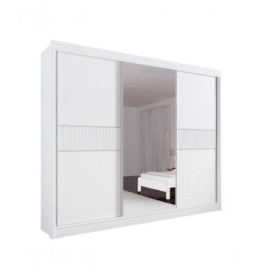 Guarda Roupa Casal Com Espelho 3 Portas 6 Gavetas - Los Angeles Ripado-branco - Móveis D'doro