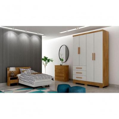 Guarda Roupa Solteiro Com Pés 4 Portas 3 Gavetas - Encant-cumaru Off White - Móveis Novo Horizonte