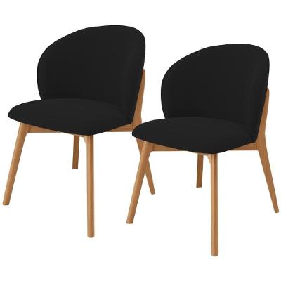 Kit 02 Cadeiras De Jantar E Estar Living Estofada Mia L02 Suede Preto - Lyam Decor