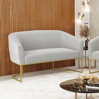Sofá 2 Lugares Namoradeira Industrial Dourado Stella Bouclê D03 - D'rossi Cinza