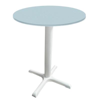 Mesa ômega Ferro Branco 74 Cm (alt) Base Em X Tampo Mdp Redondo Cinza 60 Cm (larg) X 2,50 Cm (alt)