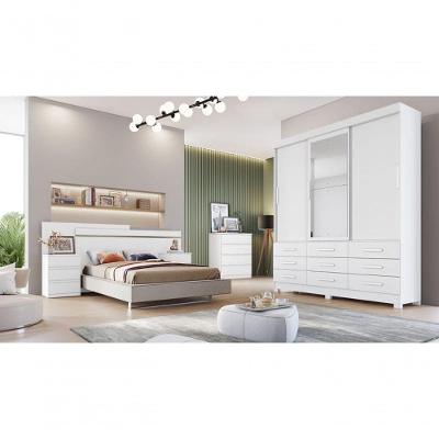 Guarda Roupa Solteiro Com Espelho 3 Portas 9 Gavetas - Buriti-branco - Móveis Novo Horizonte