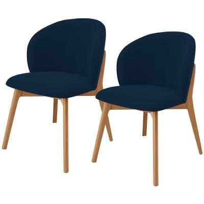 Kit 02 Cadeiras De Jantar E Estar Living Estofada Mia L02 Suede Azul Marinho - Lyam Decor