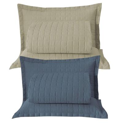 Combo 2 Kit Cobre Leito Colcha Monaco Casal Dupla Face - Caqui - Azul - 100% Poliéster