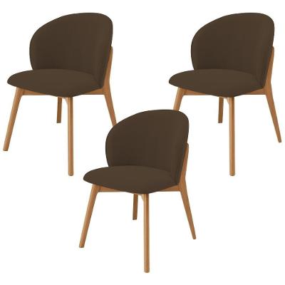 Kit 03 Cadeiras De Jantar E Estar Living Estofada Mia L02 Suede Marrom - Lyam Decor