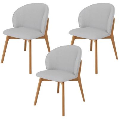 Kit 03 Cadeiras De Jantar E Estar Living Estofada Mia L02 Linho Cinza - Lyam Decor