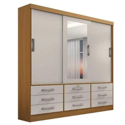 Guarda Roupa Casal Com Espelho 3 Portas 9 Gavetas - Meridian -cinamomo-off White - Móveis D'doro