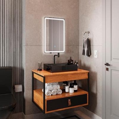 Gabinete Harley 1 Gaveta Espelho Retangular Led 60cm Bivolt Nature/Preto