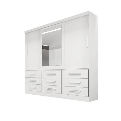 Guarda-roupa Casal 3 Portas Espelho 9 Gavetas 2,11m - Turim-branco - Bianchi Móveis
